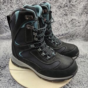 L.L. Bean Womens Tek 2.0 Winter Boots 8.5 M Black Blue Suede/ Mesh Primaloft 8"